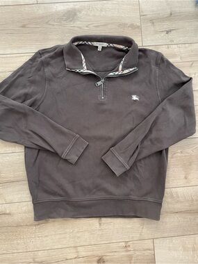 Burberry London Men's Quarter Zip Pullover Sweatshirt Brown L